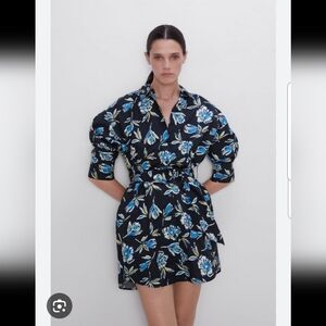 Zara Black and Blue Floral Mini Dress